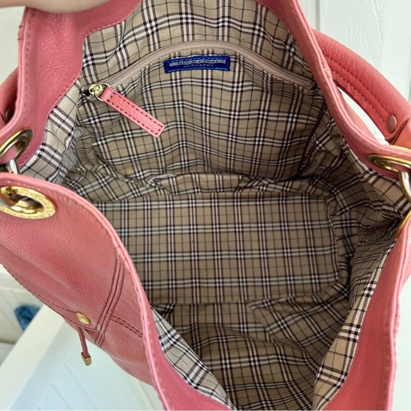 Burberry Blue Label Pink Leather Tote w/ Plaid Lining & Side Zippers - Picture 3 of 17